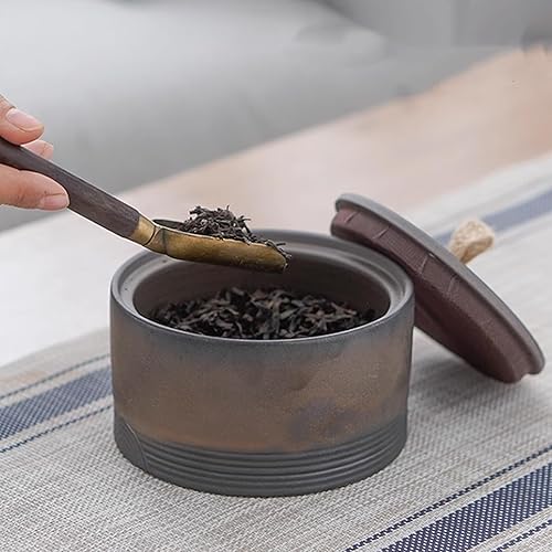 Miniatura 7 de Tarro de almacenamiento de cerámica retro - tarro multifuncional para té, café y azúcar - recipiente de cocina decorado con tapa (B)