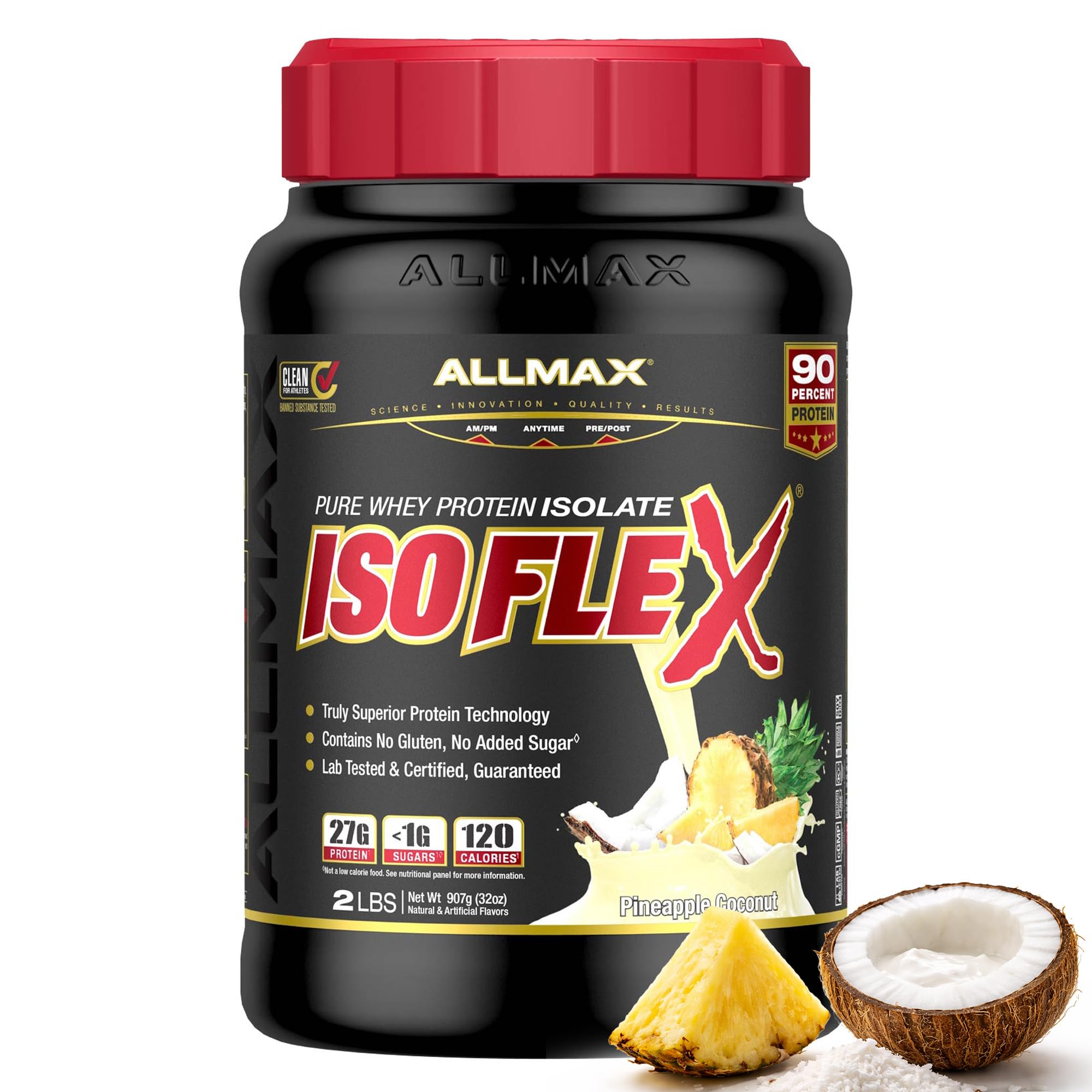 ISOFLEX Pure Whey Isolate Protein Powder - Gluten Free, Low Lactose, Sugar-Free - High-Protein, Clean, Keto-Friendly, Pre Post Workout Supplement for Women and Men | Pineapple Coconut, 2lb