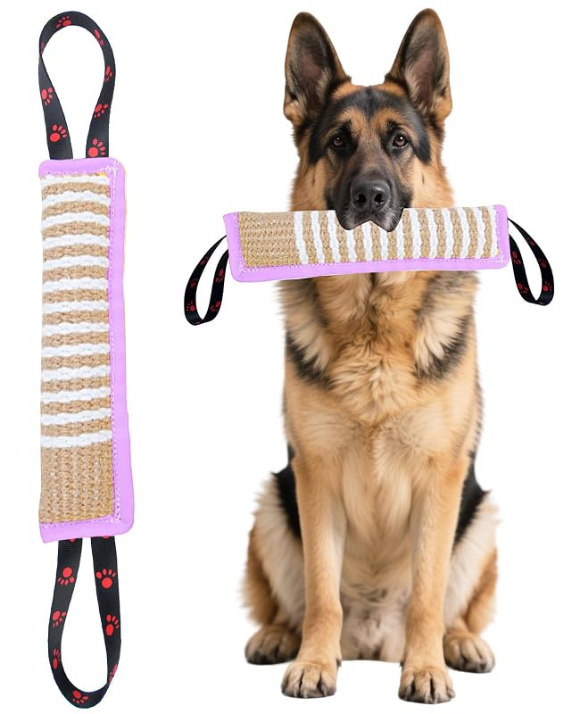 Brinquedo de Cabo de Guerra para Cães em Linho com Alça Refletiva Clysoru Rosa