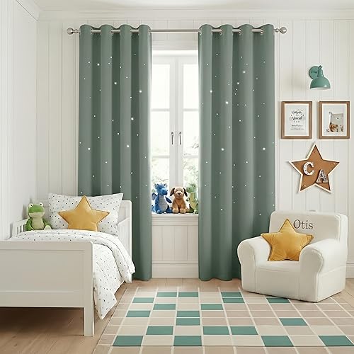 Miniatura 34 de NICETOWN Cortinas Opacas con Recortes de Estrellas para Dormitorio de Niños/Guardería, Cortinas de Tratamiento de Ventana con Aislamiento Térmico