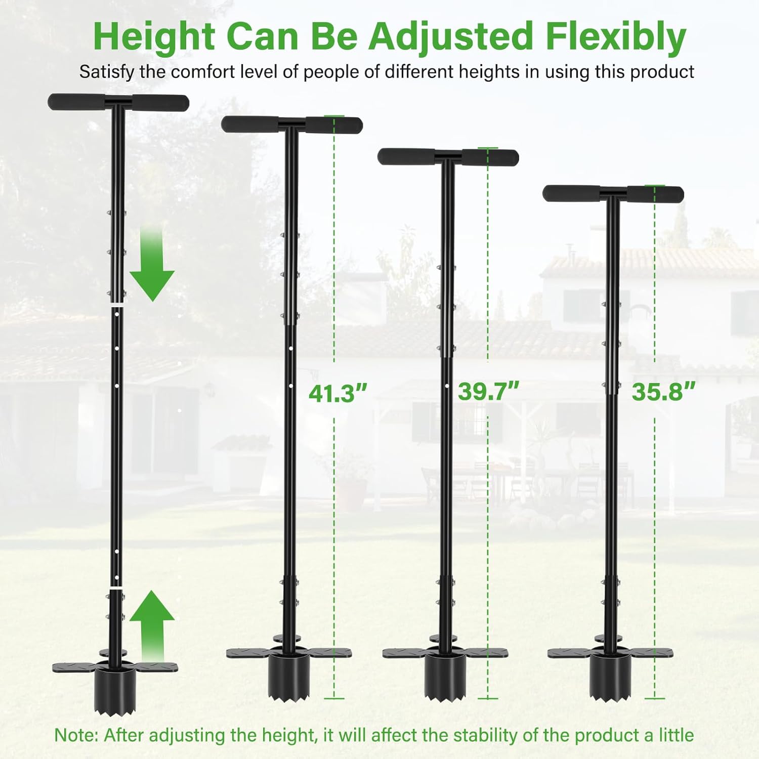 Sod Plugger 5-in-1 Bulb Planter Tool Long Handle, Height Adjustable, with Dual Pedals, Sharp Serrations, Non-slip PVC Handle, for Grass Plugger, Sod Remover, Transplanting, Lawn and Garden Tool