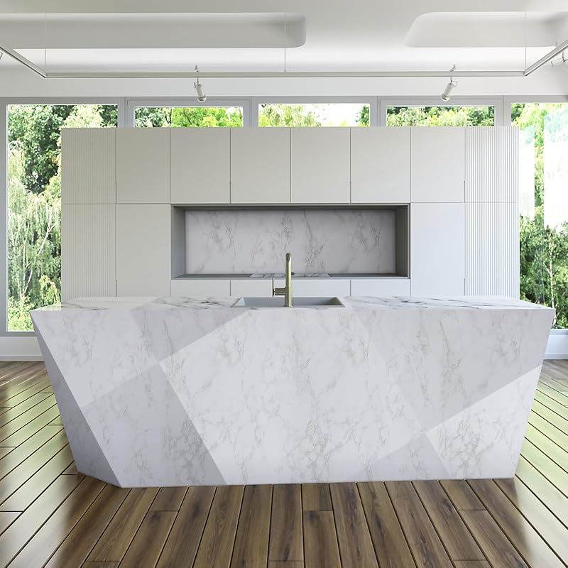 Hode Öntapadós Bútorfólia Fehér Márvány Mintával - 44cm x 3m Vízálló Dekorációs Fólia Konyhába, Bútorokra, Falra