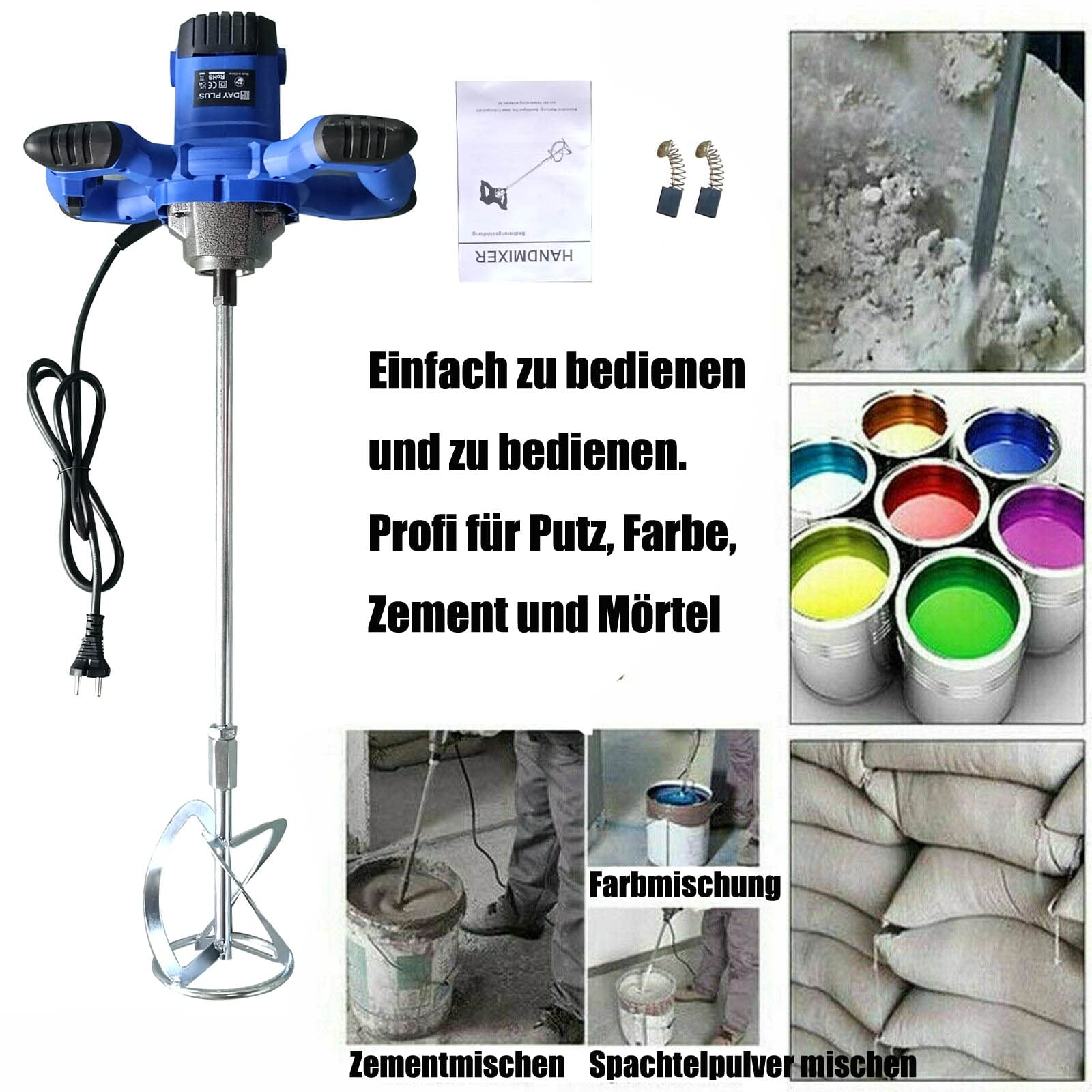 Agitador eléctrico portátil de 550 W, hormigón eléctrico portátil, cemento, yeso, mortero, mortero, paleta, batidora profesional, herramienta de agitación ajustable, 6 velocidades, estándar de mano