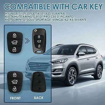 3 Pcs 3 Button Key Fob Rubber Pad Replacement - Compatible with Hyundai i10 i20 i30 ix20 ix35 & Kia Ceed Soul Sportage Venga,Rubber Pad Keypad,Silicone Remote Car Key Case Fix Worn-Out Buttons Cover