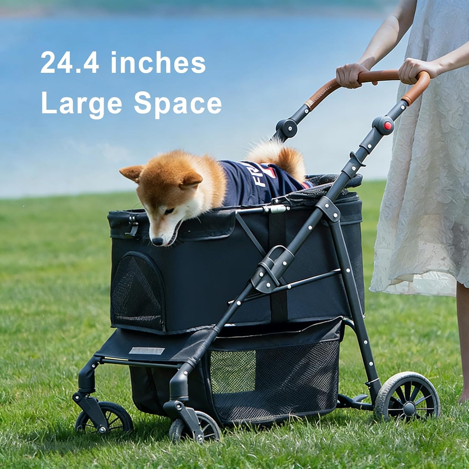Medium Pet Stroller for Small & Medium Dogs, Double Dog Stroller for 2 Dogs, 44 Lbs Capacity Lightweight Integrated Design, Easy Setup Durable Pet Cart with Safe & Comfort Travel