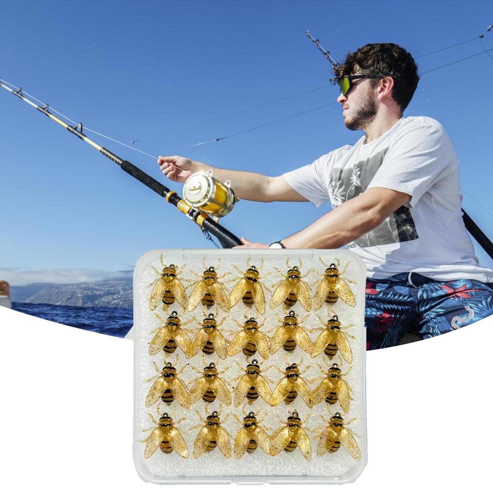 Señuelos De Mosca para Trucha | 20 Unidades con De Abeja Realista para con Mosca - Equipo De con Estuche para Agua Dulce Salada Mar Río Lago Y Estanque