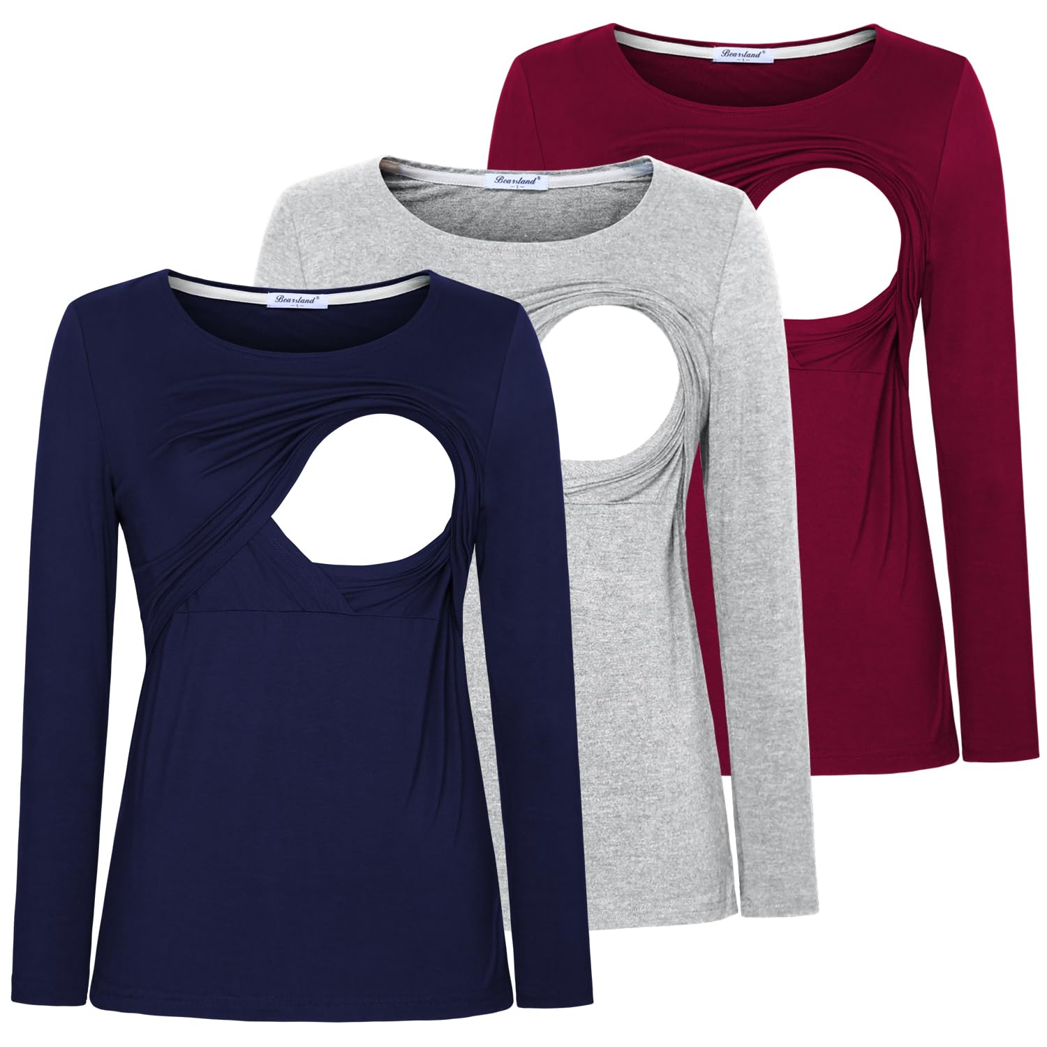 Bearsland Women's Nursing Shirt Long Sleeve Round Neck Breastfeeding Top
