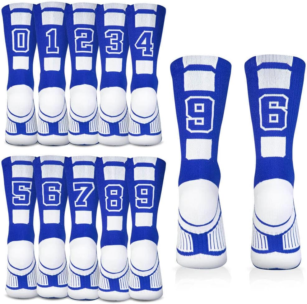 ChalkTalkSPORTS Custom Team Number Crew Socks | Youth & Adult Athletic Socks Blue | Choose Your Number - Image 8