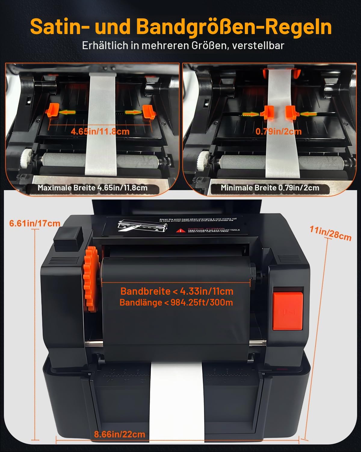 Satinbanddrucker mit Halter, Upgrade 300 Dpi Bluetooth Satinband-Druckmaschine, DIY personalisiertes Etikettendrucker für Geschenkband Floristen, Hochzeit (USB & App)