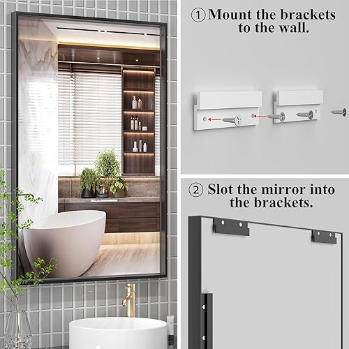 Miniatura 4 de Espejo de baño negro para pared, espejo de pared rectangular de 40 x 30 pulgadas, espejos para sobre fregadero, espejo de tocador de esquina