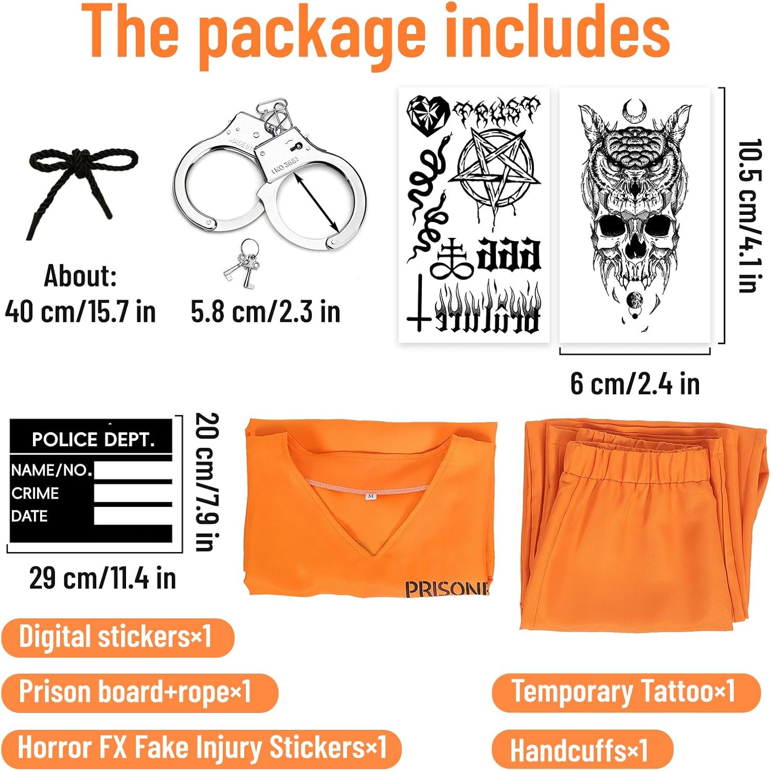 Orange Prison Costume for Men Women Halloween Prison Jail Inmate Costume Adult Criminal Outfit Uniform - Image 2