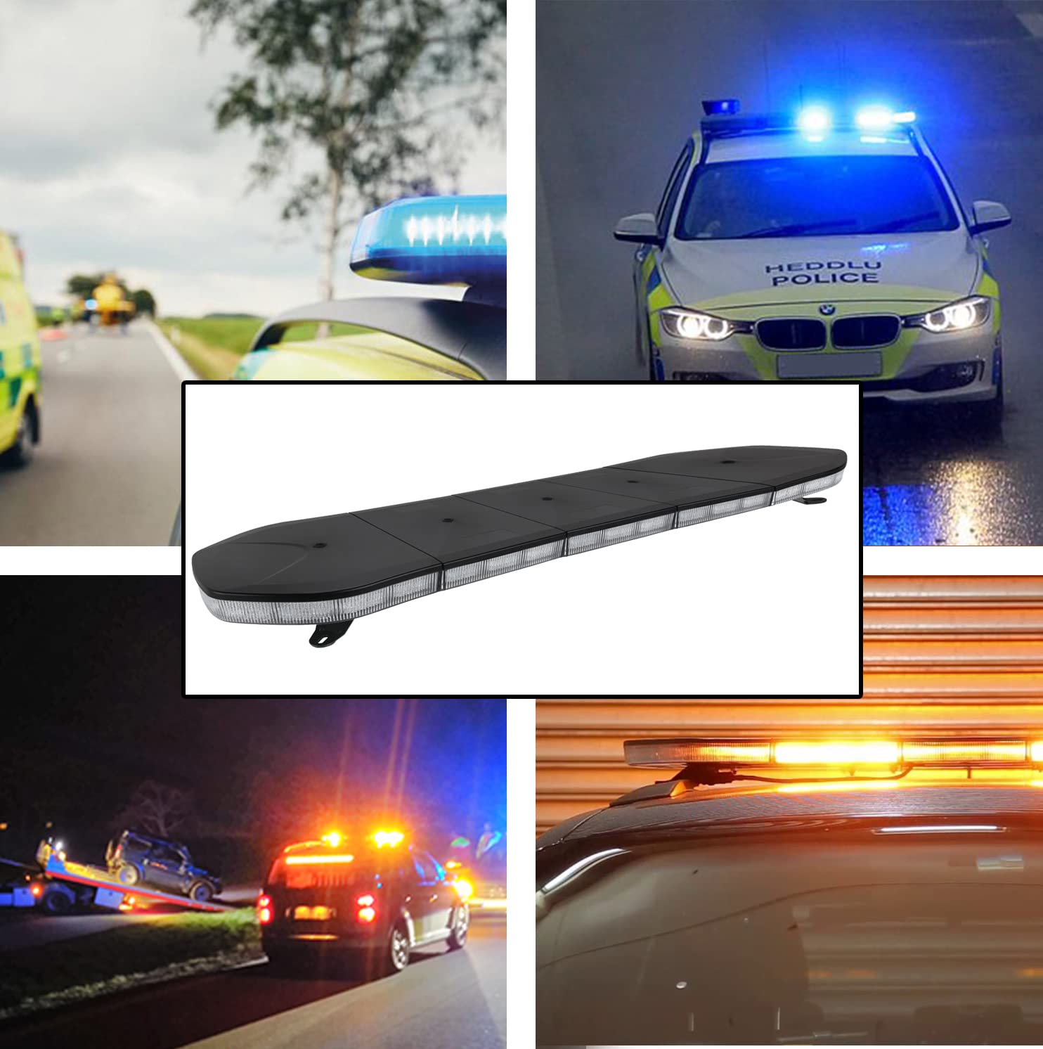 Ryme Automotive Puente de Iluminación LED HOMOLOGADO R65 Ámbar 980 mm. Emergencia Homologado Advertencia 10-30 V - 64W - 8 Funciones Barra Luz Emergencia Techo Vehículo