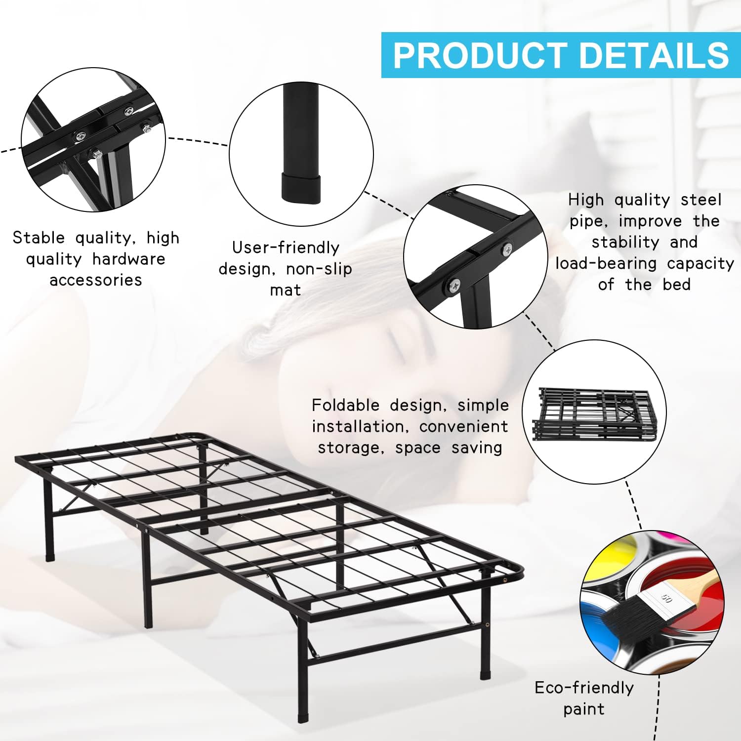Twin Bed Frames 14 Inch Metal Platform Bed Frame Twin Mattress Foundation No Box Spring Need Heavy Duty Steel Slat Easy Assembly Noise-Free Underbed Storage