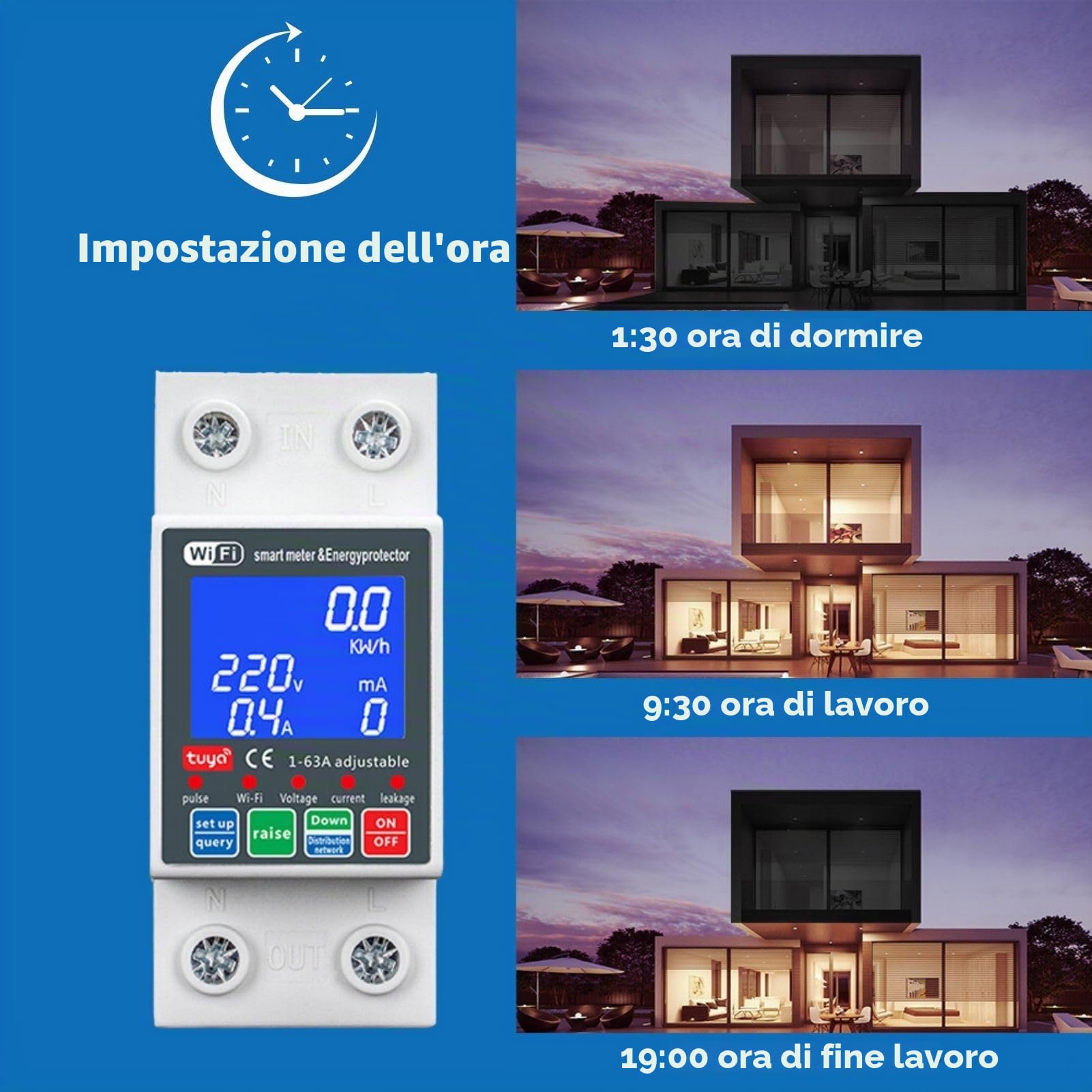 Jadeshay Contatore Energia Elettrica WiFi 63A 230V Intelligente Misuratore Consumo Elettrico Smart Interruttore Automatico con Protezione da Sovraccarico Tuya APP Telecomando per Case e Fotovoltaico