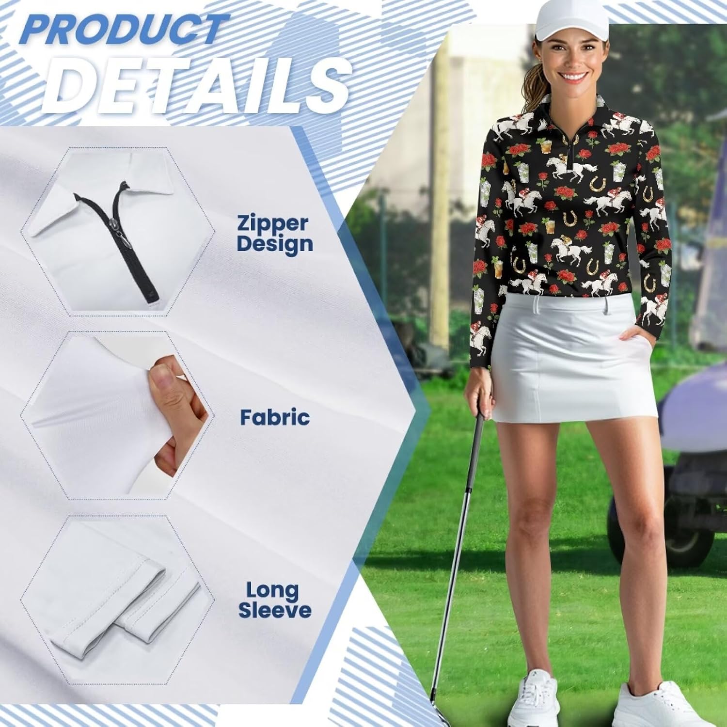 Biyejit Women Long Sleeve Golf Polo Shirts Sun Protection Summer Quick Dry Hiking Shirts Quarter Zip Pullover for Women