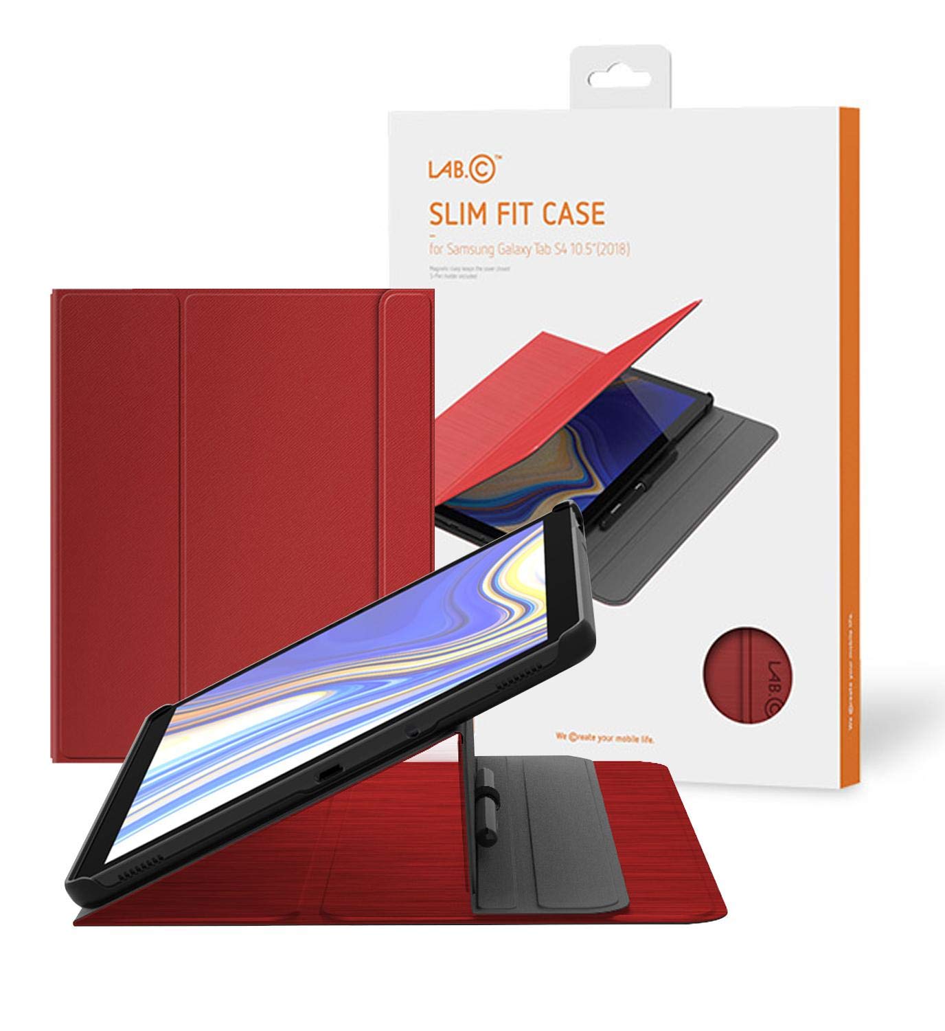 Samsung Galaxy Tab S4 10.5 inch LAB.C Slim Fit Case Magnet Clasp with S-Pen Holder - Red