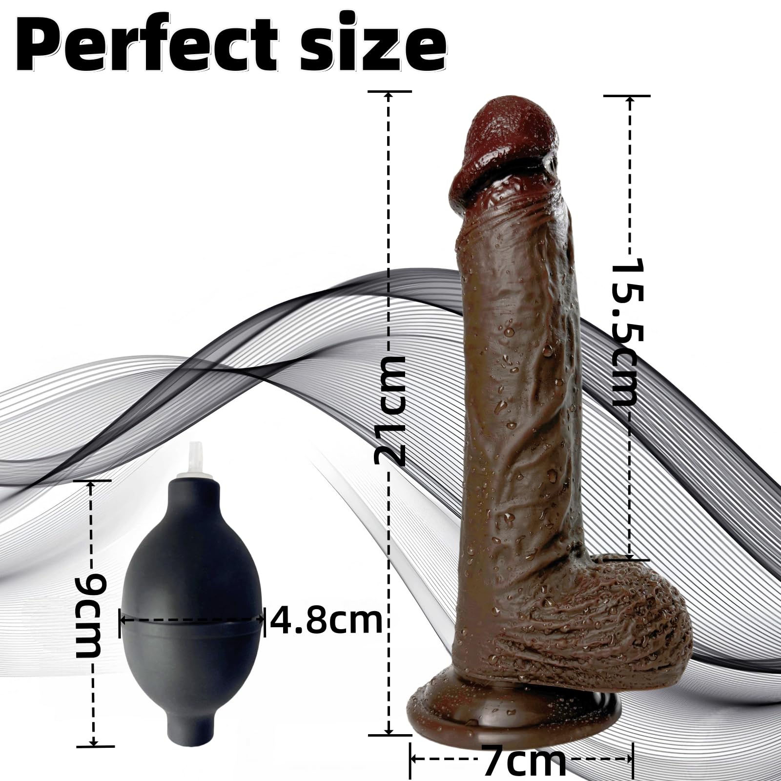 Dildo Realistico 21 cm Eiaculante Dildo Squirting in Silicone, Eiaculante con Forte Ventosa per Masturbazione Vaginale e Plearure Anale, Pene Giocattolo Sessuale per Prostata, Punto G, Bruno
