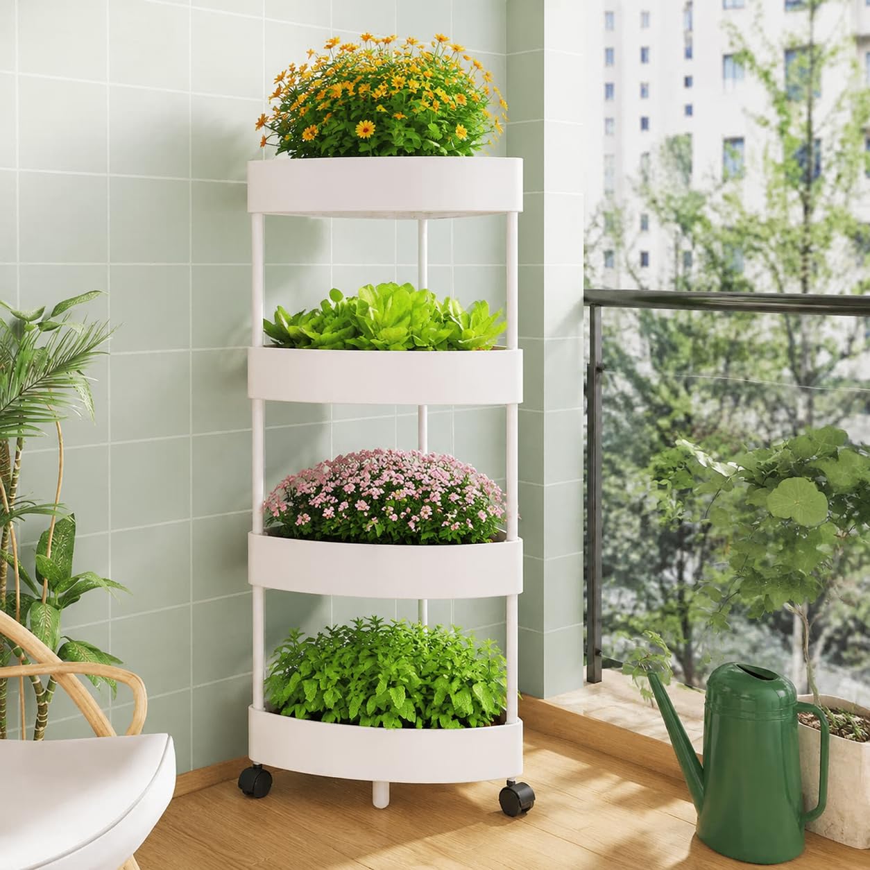 Multi Tier Cultivation St Tour de Culture Verticale Jardinière Empilable Potager Compact Plante Plastique Montage Facile Convient Serre Cuisine , Blanc , Triangle 4 couches