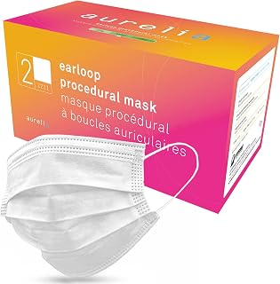 Aurelia Level 2 Disposable Protective Face Masks for Adults with Earloops, 3 Ply, White, 10 Boxes (50 Masks/Box)