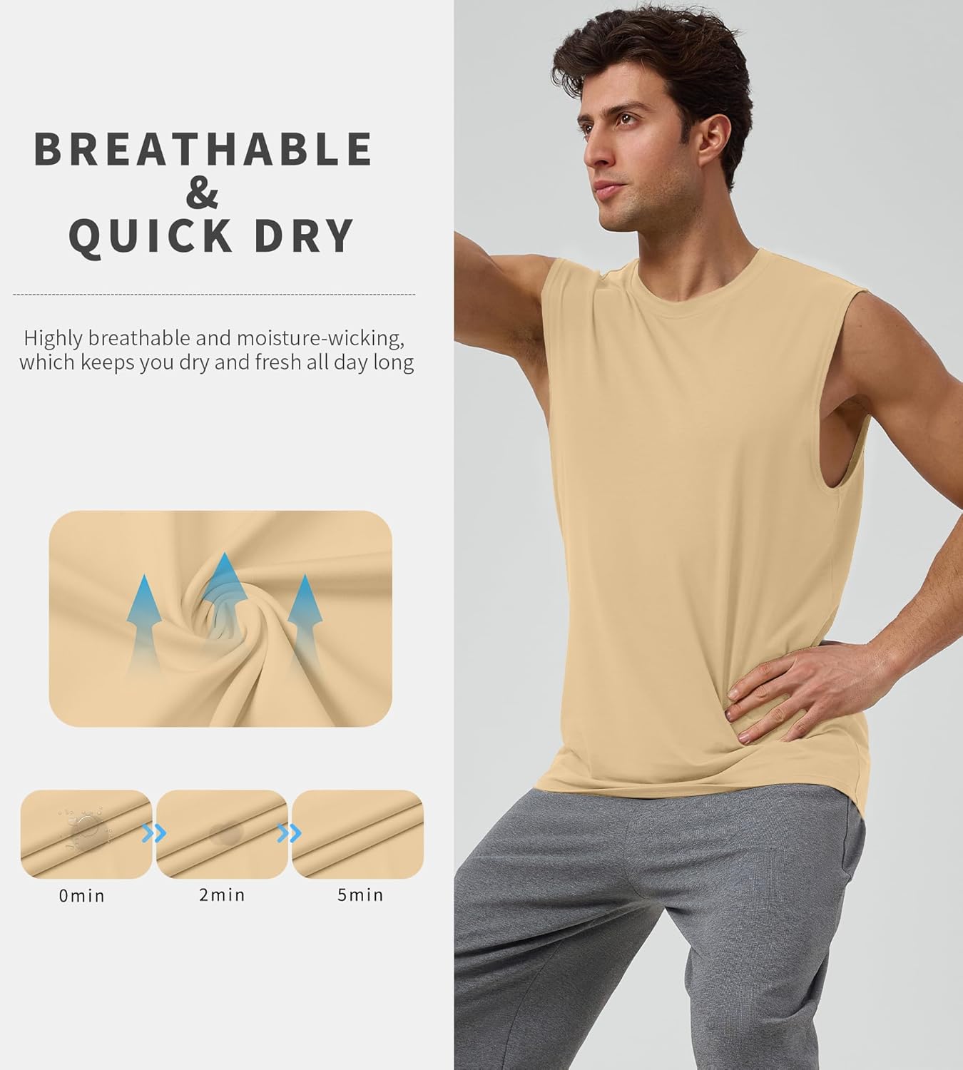 Men's Tank Top Undershirt Workout Sleeveless Moisture Wicking T-Shirts for Men Soft Casual Cotton Modal Tank Tops - Image 5