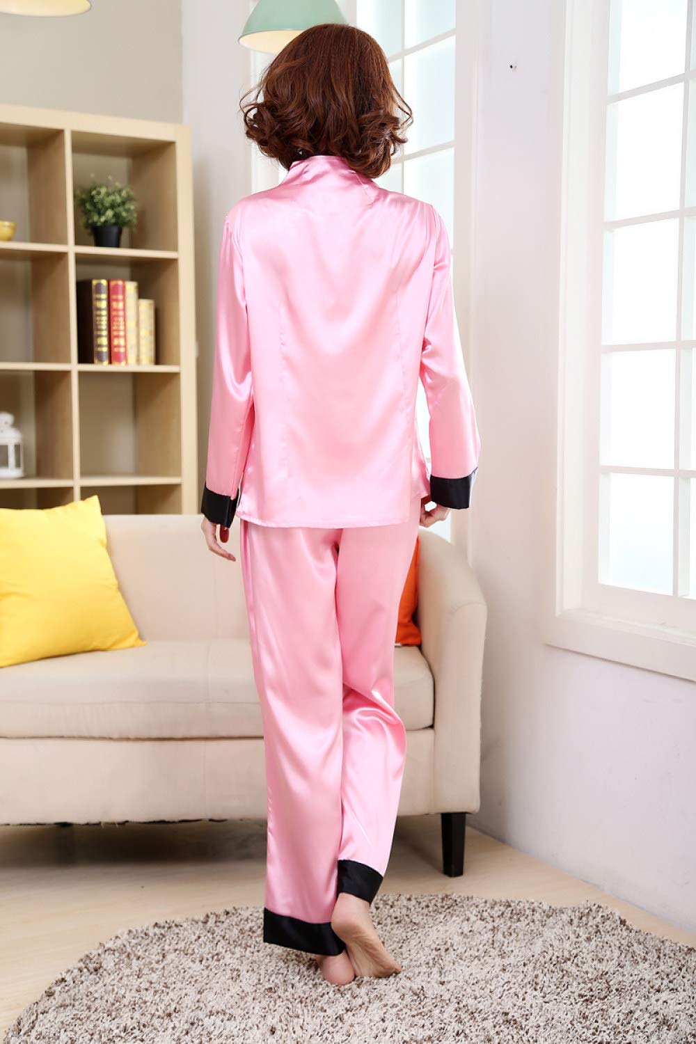 YUHOOE Pijamas De Mujer,Conjunto De Pijamas De Satén Sedoso,Estilo Chino,Bordado Floral,Manga Larga,Ropa De Dormir,Suave Y Cómoda,Pijama,Ropa De Dormir,Ropa De Casa,Ropa De Casa para Damas,Rosa,L