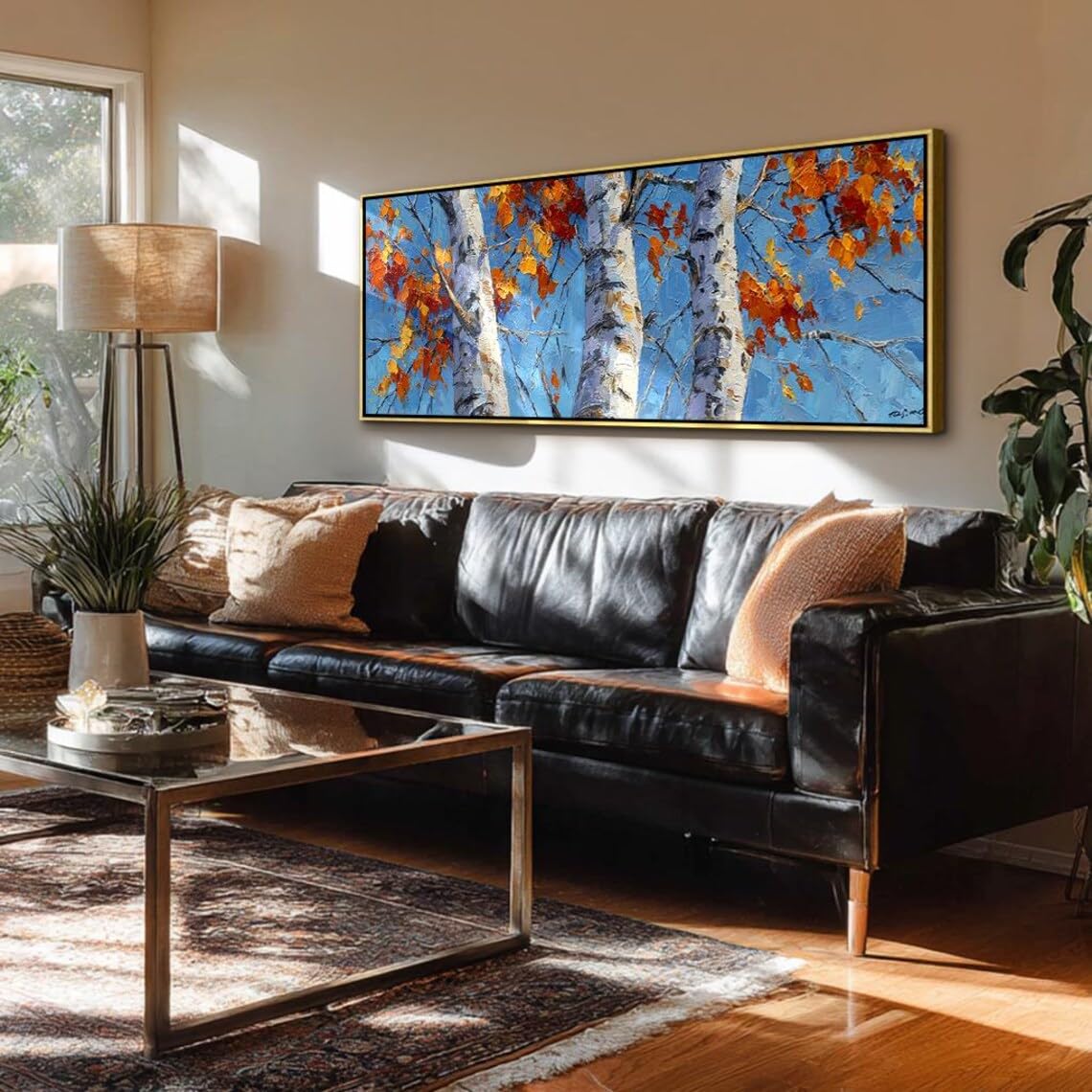 XBTYKPB Stampa su tela con betulla astratta, arte moderna, scena naturale orizzontale, decorazione per interni, dipinto paesaggistico su tela (45x135 cm/senza cornice)