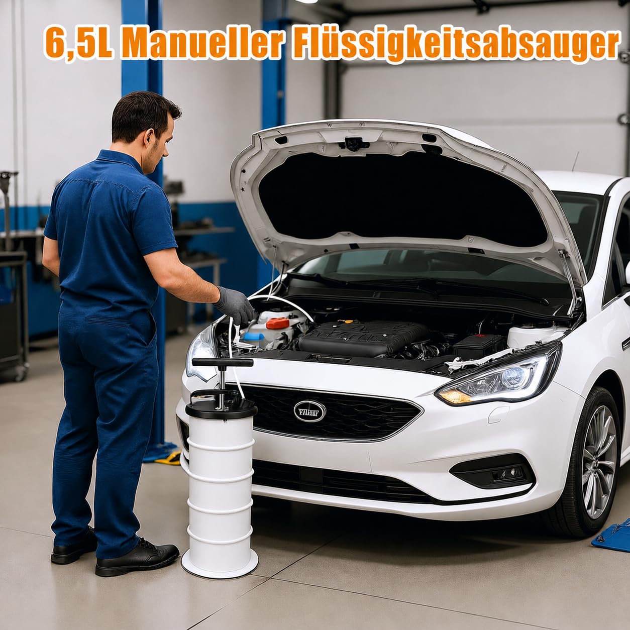 6.5L Ölabsaugpumpe Manuell & Pneumatisch, Vakuum Flüssigkeitspumpe mit 4 Absaugschläuchen, Ölwechselpumpe für Auto, Motorrad, Boot, Rasenmäher, Absauggerät für Motoröl & Bremsflüssigkeit