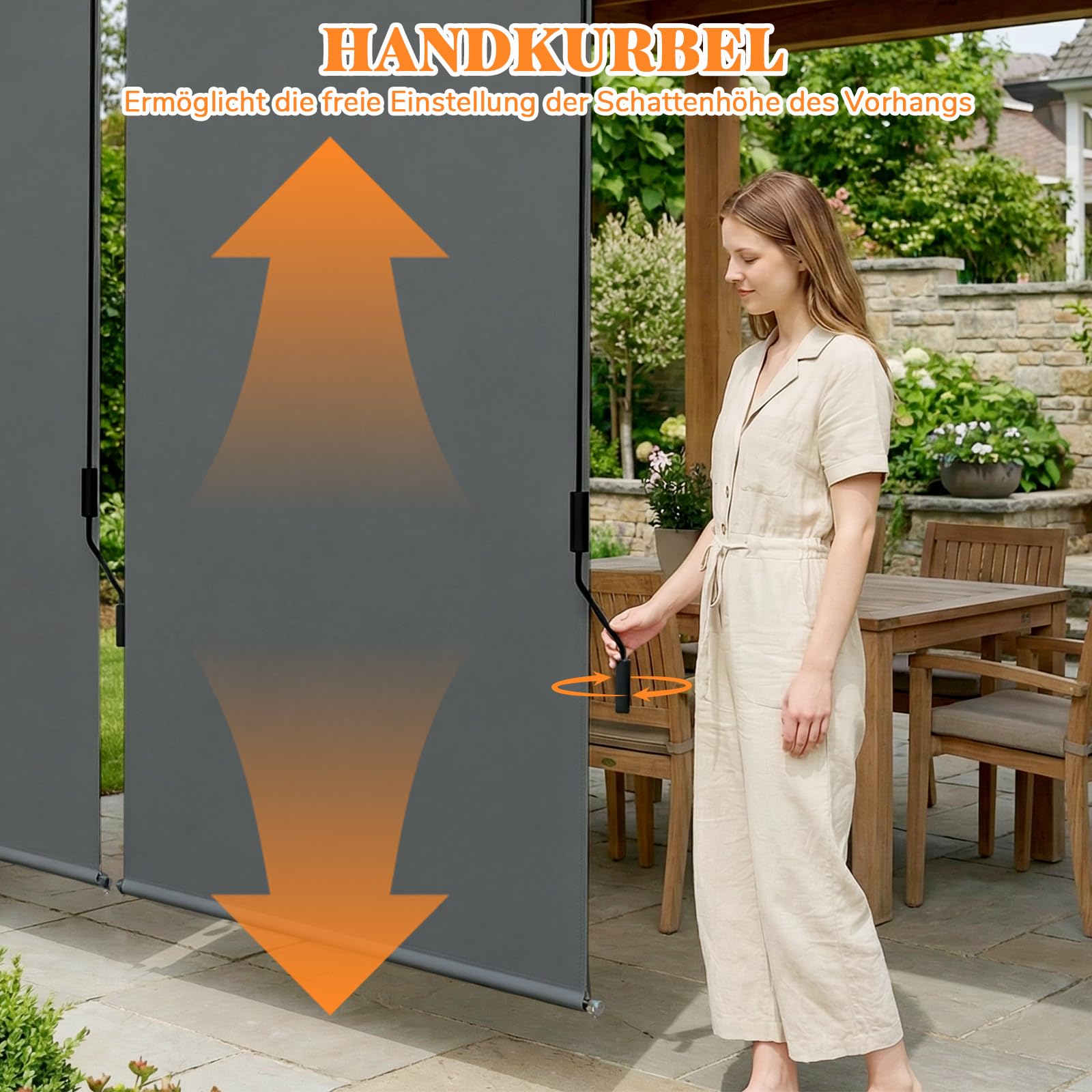 Huracan Senkrechtmarkise 160x250cm, Sonnenschutz Balkonmarkise Alu mit Kurbel, Außenrollo Wasserfest, Sonnenmarkise Vertikalmarkise Balkon sichtschutz, senkrechtmarkise außen, Markisenkasten Terrasse