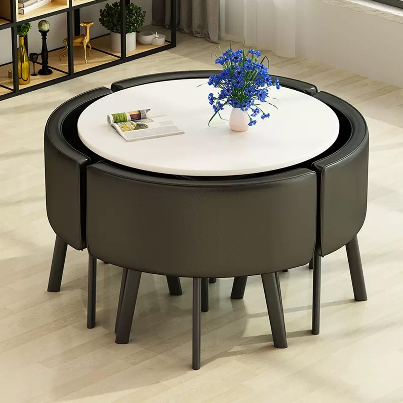 AYCDL SpaceSaving Round Dining Table Set with 4 Chairs for Conference Room & Office – Versatile Reception Table Negotiation Desk & Coffee Table Combo,Pu-leder22