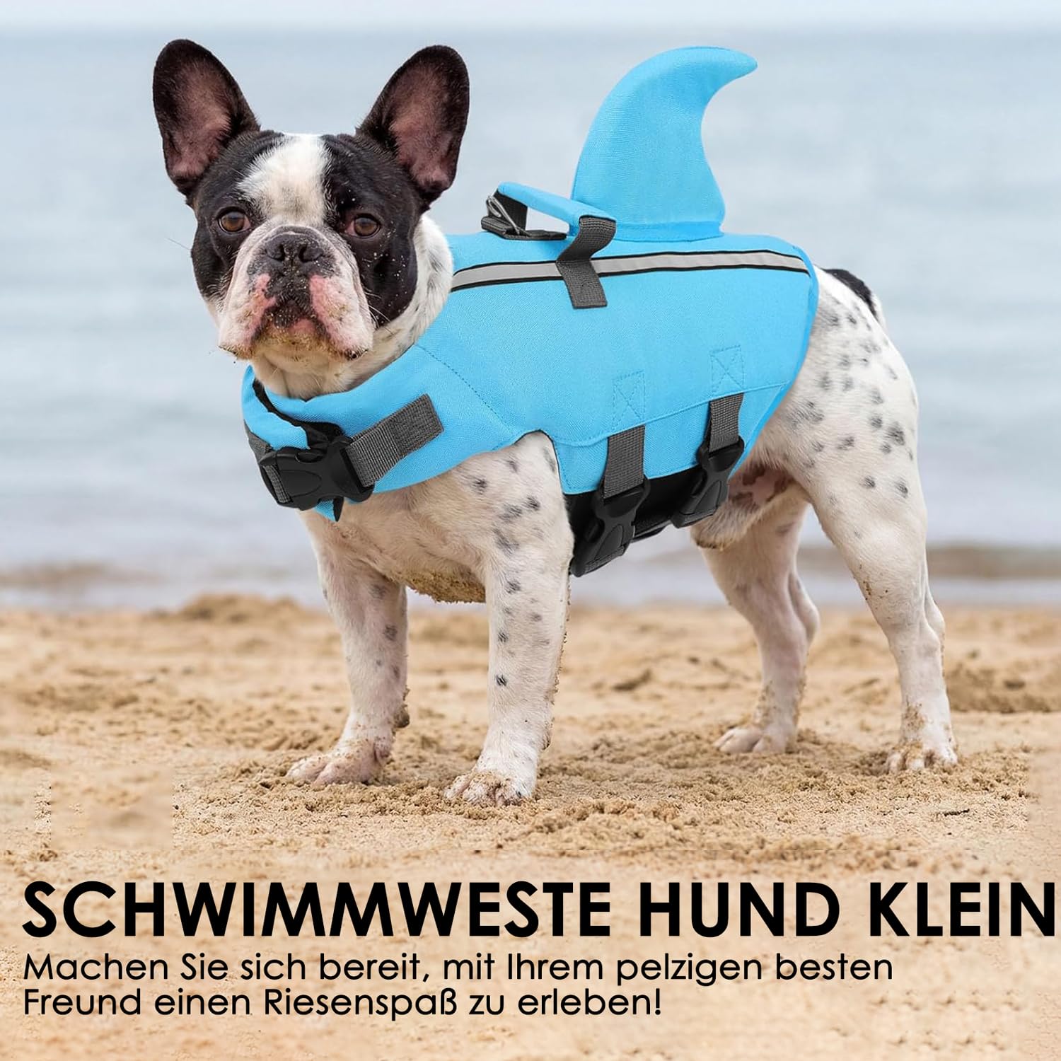 AOFITEE Hundeschwimmweste Hai Klein, Verstellbar Schwimmweste Hund Haiflosse mit Rettungsgriff, Reflektierende Hunde Schwimmweste Hohe Flotation Schwimmweste Rettungsweste für Kleine Hunde, Blau, S