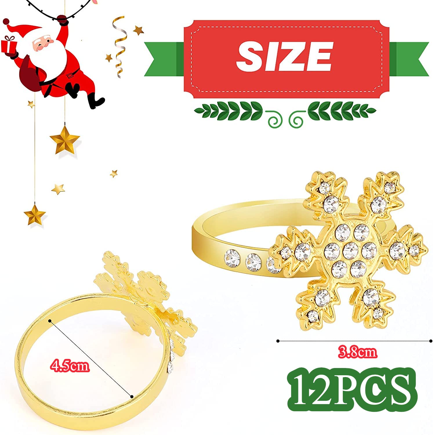 12 Portatovaglioli Natale KAHEIGN - Fiocco Di Neve Oro Con Strass - Foto 11