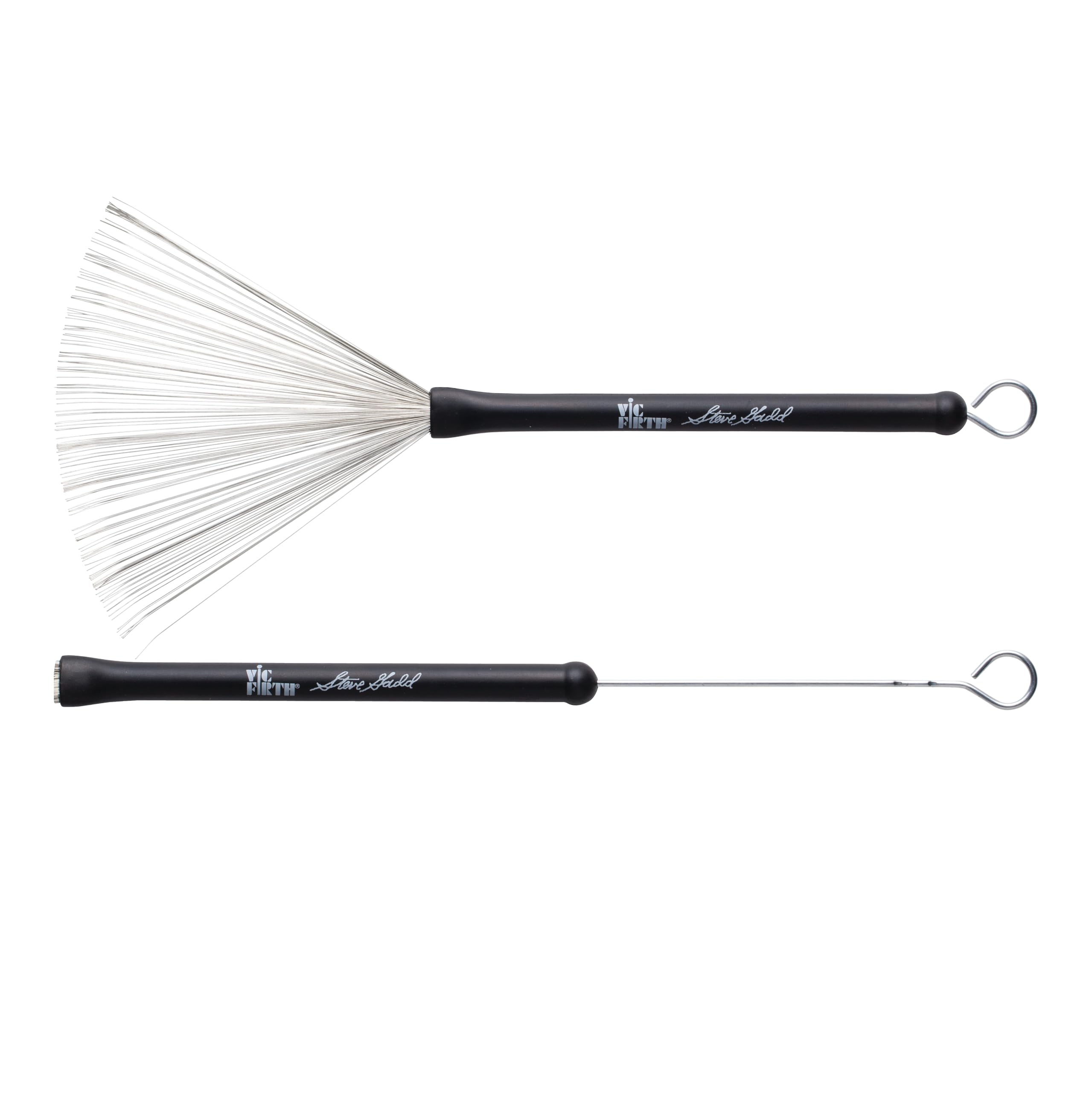 Vic Firth Steve Gadd Retractable Drum Brushes, Medium Gauge Wire, Black Plastic Handle