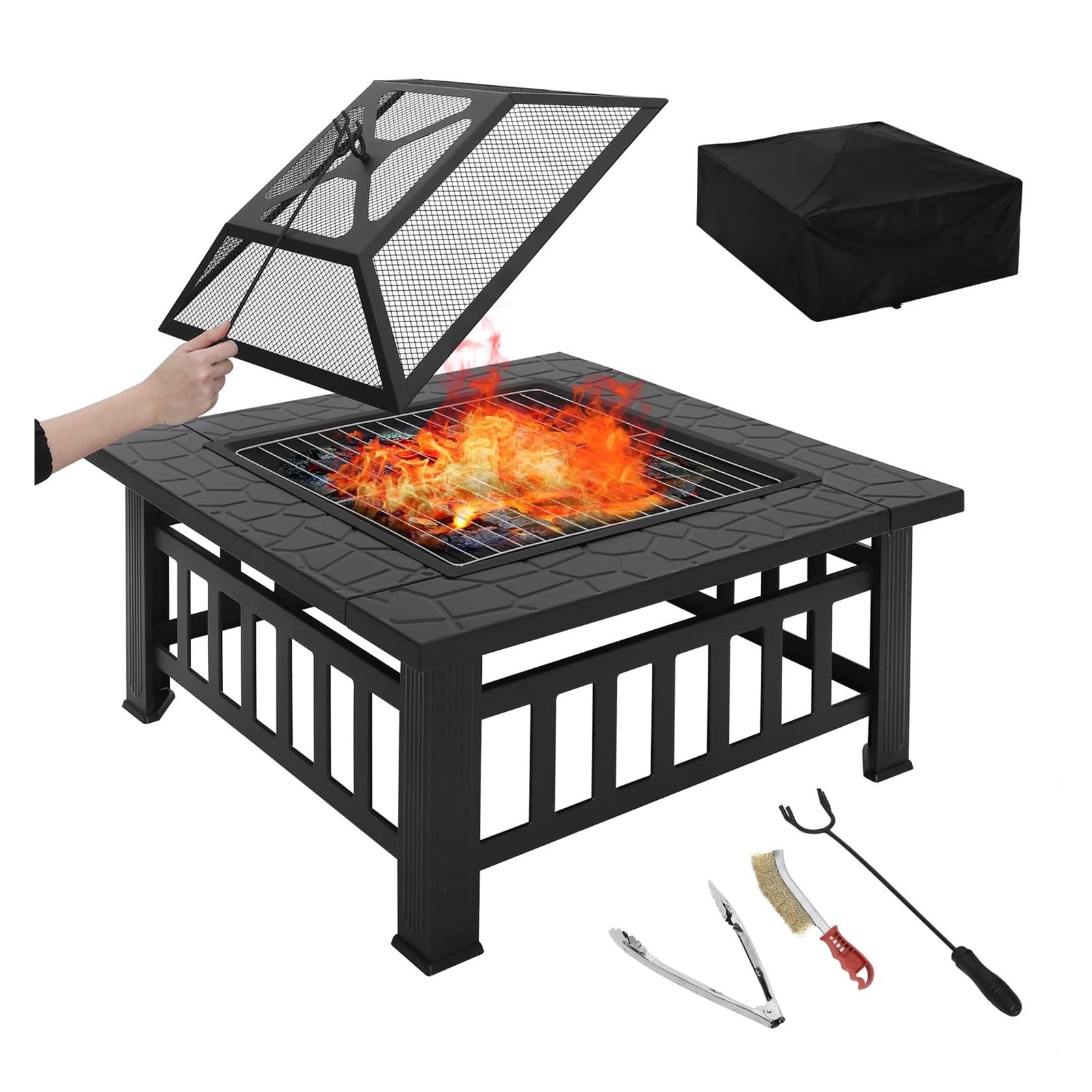 Cesta De Mesa para Hoguera Jardín, Terraza, Barbacoa con Cubierta, Hoguera