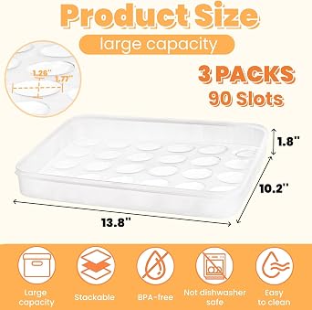 3 Pack Deviled Egg Containers with Lid, 90 Slots Plastic Egg Holder
