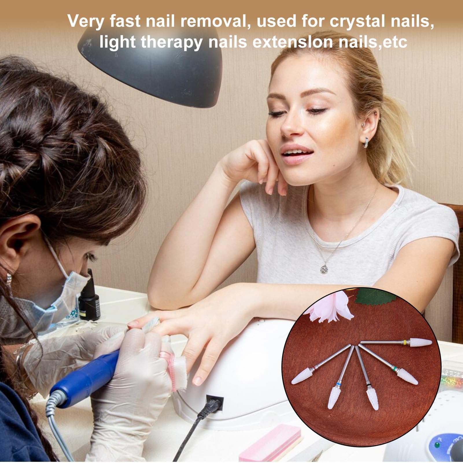 5 Punte Fresa Unghie in Ceramica, Punta Rimozione Gel, Manicure Elettrico Accessori Professionali 3/32 Pollici per Manicure e Pedicure, Unghie Elettrica Manicure Pedicure Uso Domestico