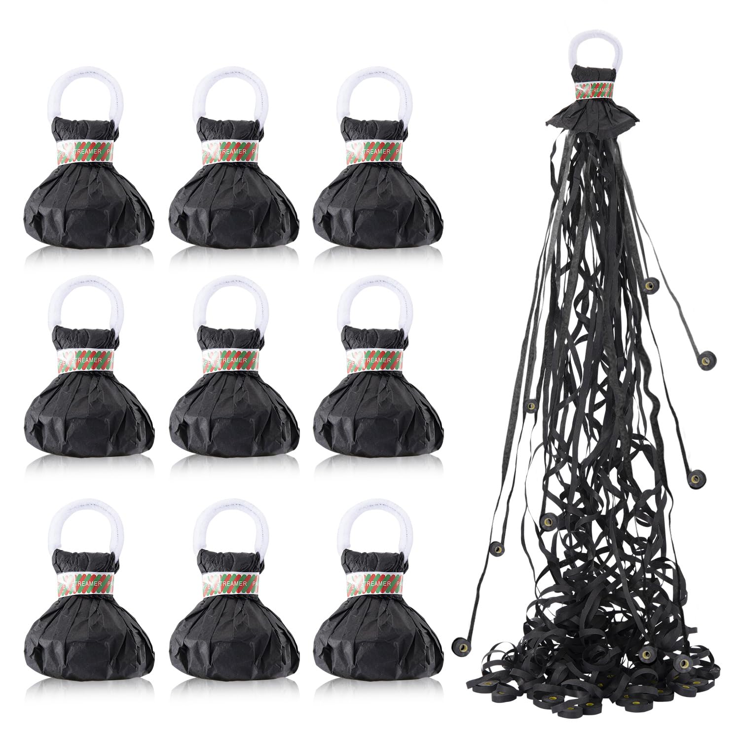 BATTIFE 10 Packs Blcak Streamer Poppers, Hand Throw Confetti Poppers, No Mess Paper Crackers for Wedding, Birthday Party, Celebrations