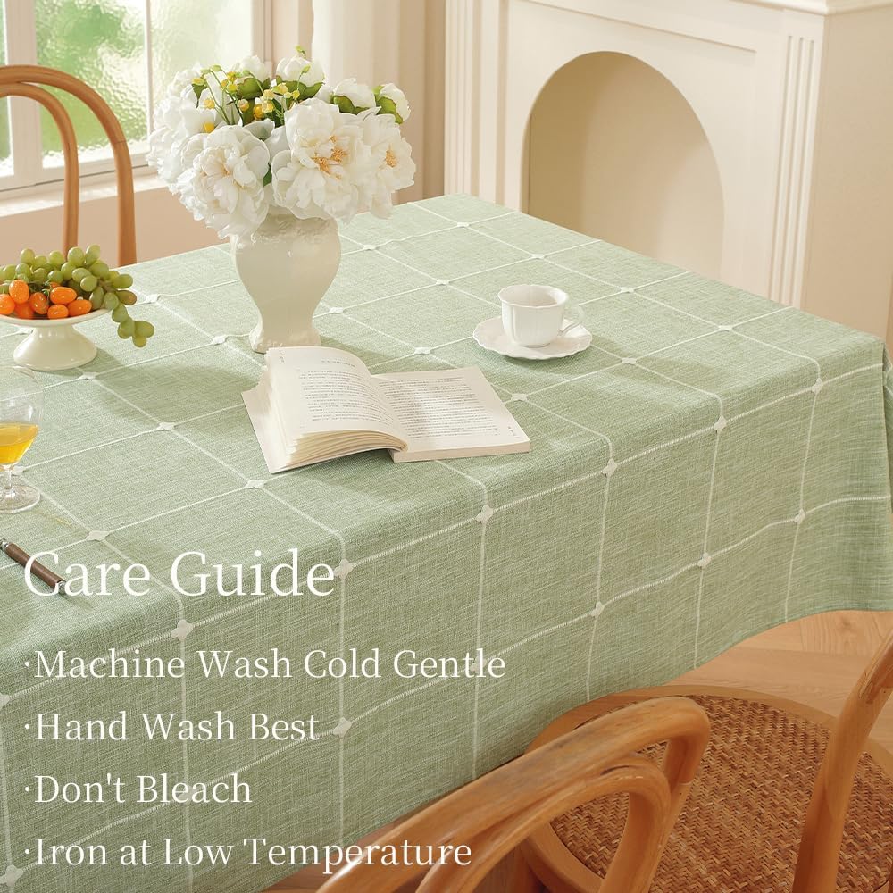 Zobesta Green Plaid Tablecloth Rectangle Table 60 x 120 Inch, Accent Table Covering Washable Farmhouse Soft Boho Linen Table Cloth Rectangle for Outdoor, Party, Holiday, Picnic, Dining