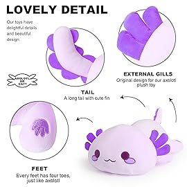 Onsoyours Cute Axolotl Plush, 19 Soft Large Stuffed Animal Salamander Big Plush Pillow, Kawaii Plushie Toy for Kids (Pruple Axolotl, 19)