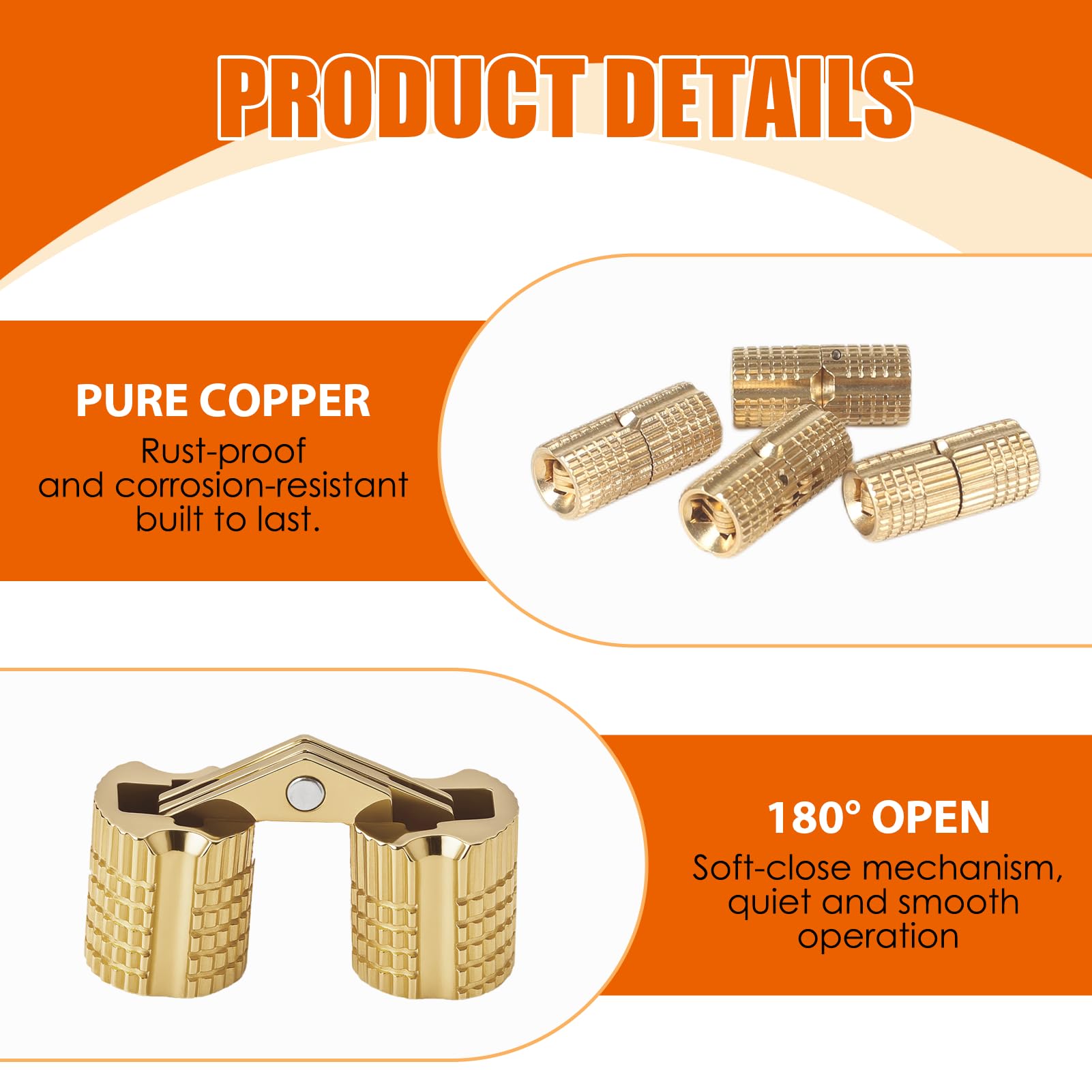 Hidden Brass Barrel Hinges - Concealed Design -3