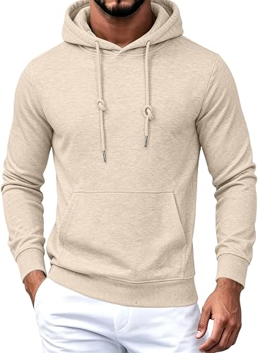 Light Hoodies for Men Plain Long Sleeve Collar Sweatshirt Kangaroo Pocket