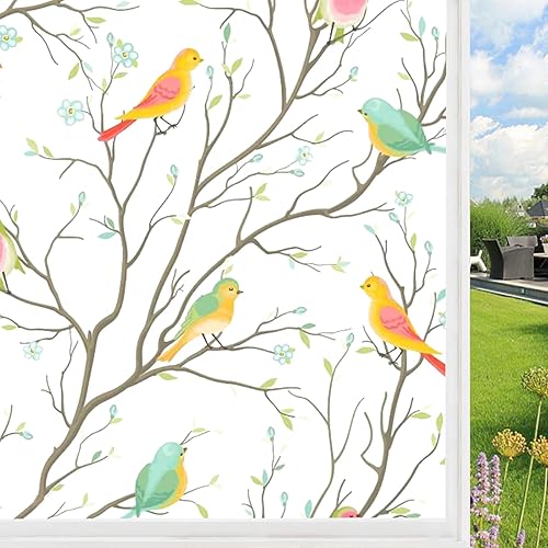 Película decorativa de privacidad para ventana, calcomanía decorativa de pájaro manchado para ventana, película tintada, no adhesiva, adhesivo