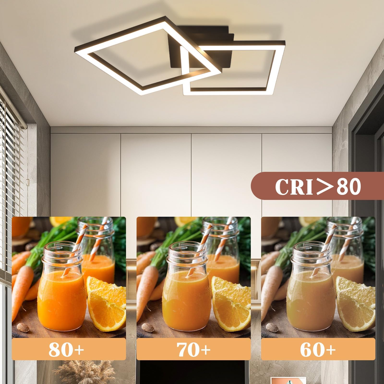 Homefire lampara de techo LED para cocina 24W negra 2ER | lamparas techo salon diseño moderno plafon led techo cocina 3000K lampara techo dormitorio angular para pasillo habitacion
