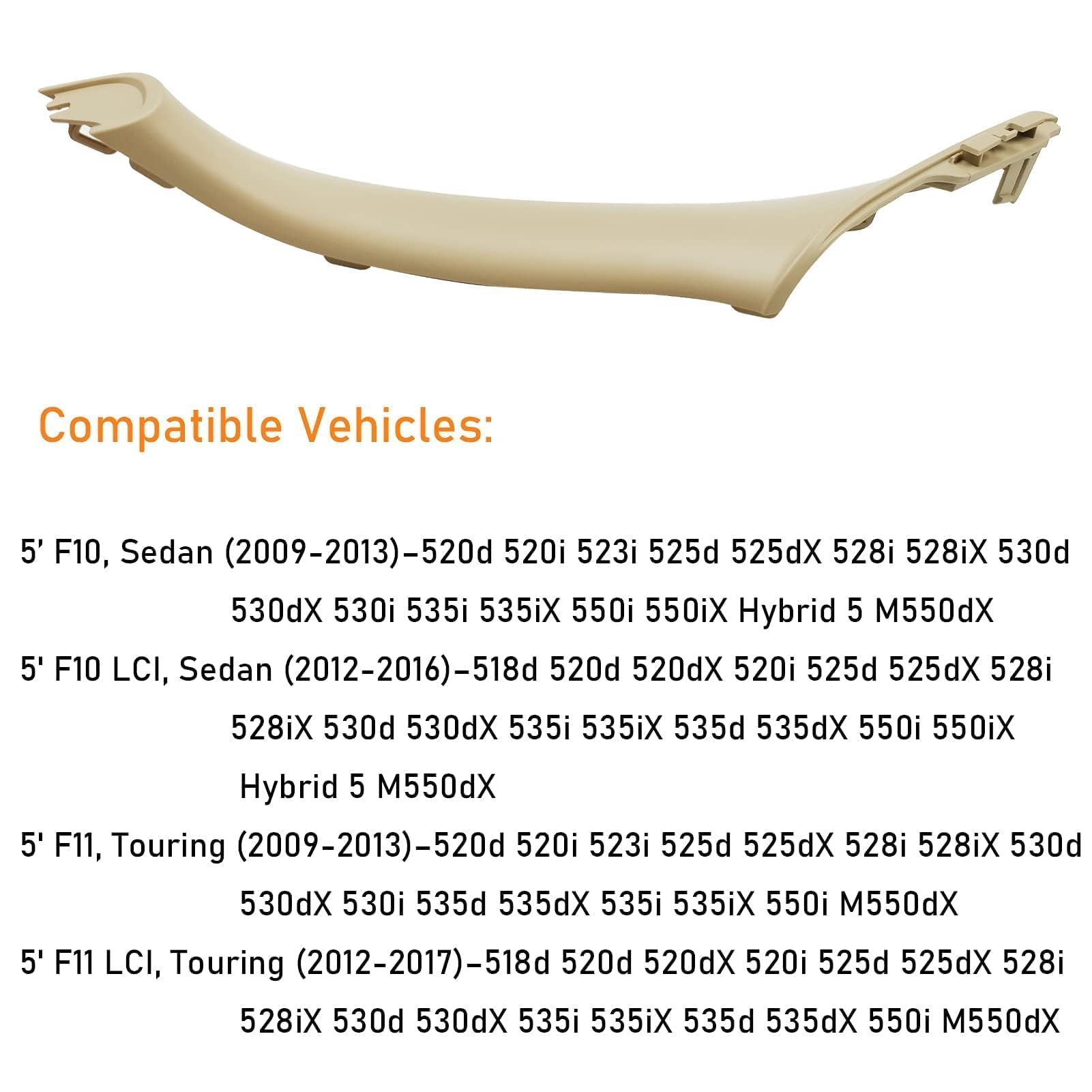 TTCR-II Tirador Puerta Compatible con Manijas Interiores Para Coche BMW Serie 5 F10 F11,Manijas Para Puertas,Tirador Puerta Derecha,Manijas Interiores F10 F11 520 523 525 528 530 535(2010-2016)-Beige