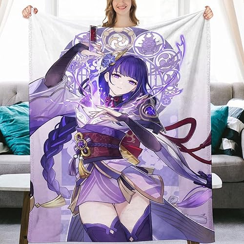 Miniatura 6 de Game Genshin - Manta de impacto Inazuma Raiden Shogun Anime de 50 x 40 pulgadas, manta de franela súper suave, manta cálida de invierno para sofá,
