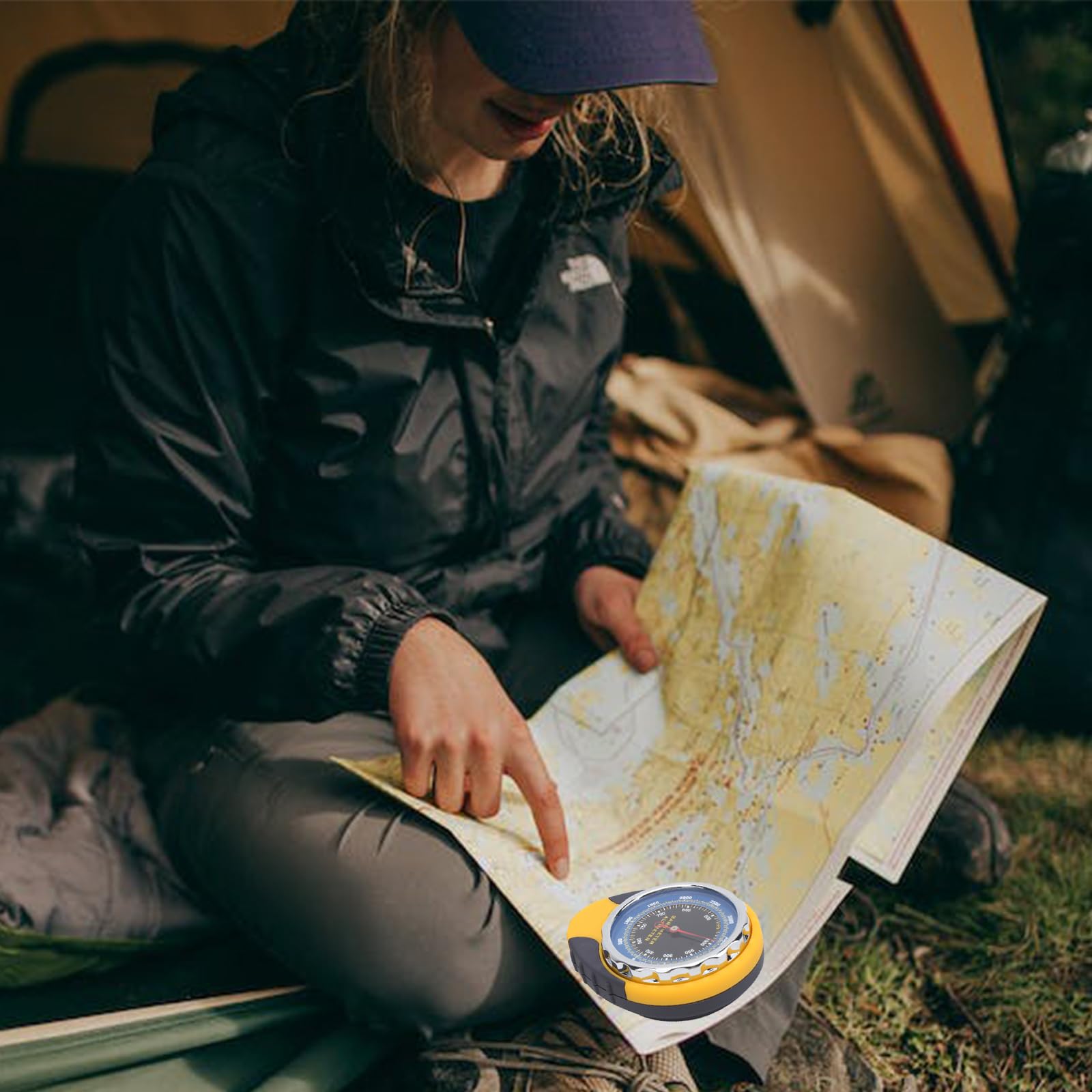 Barometro con Bussola Altimetro Termometro, 4 in 1 Stazione Meteo Analogica, Multifunzione Bussola da Campeggio Trekking per Arrampicata Escursionismo Pesca Esterni