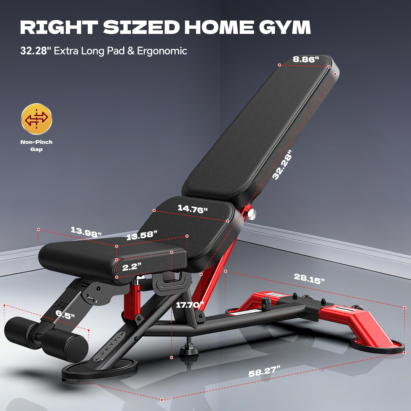 2000LB Adjustable Weight Bench for Home Gym, Incline/Decline/Flat Bench Press, Heavy Duty Foldable Workout Bench