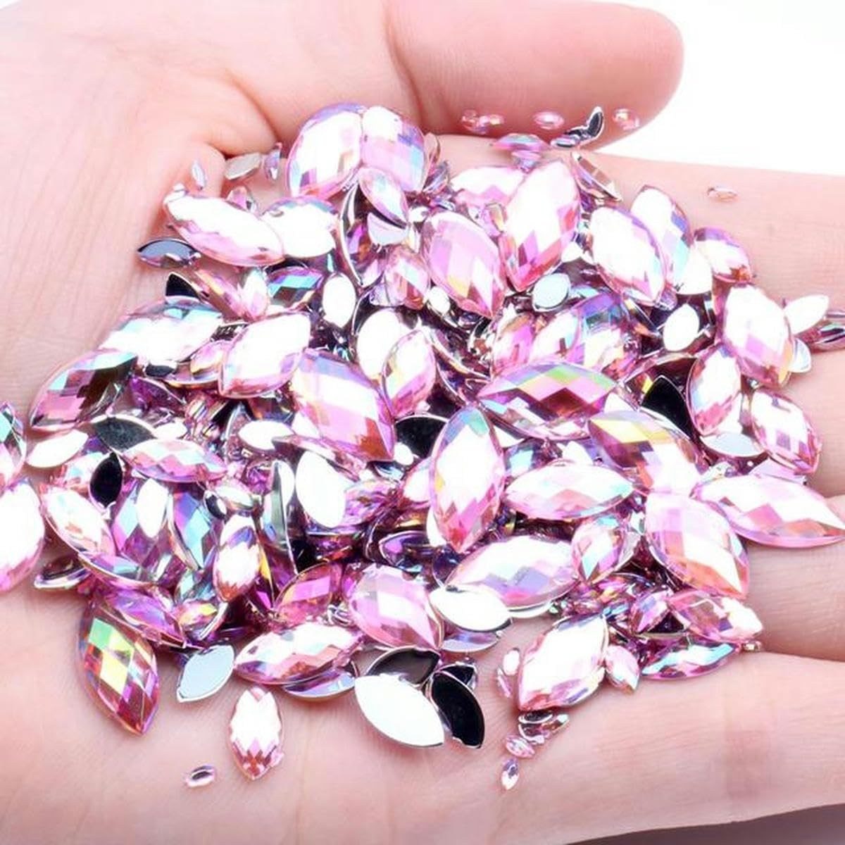 Marquise Earth Facets Lot de 100 strass à dos plat en acrylique Plusieurs tailles et couleurs AB À coller sur les robes Accessoires de décoration d'ongles - 03 Vert clair AB-4 x 8 mm 100 pièces 08