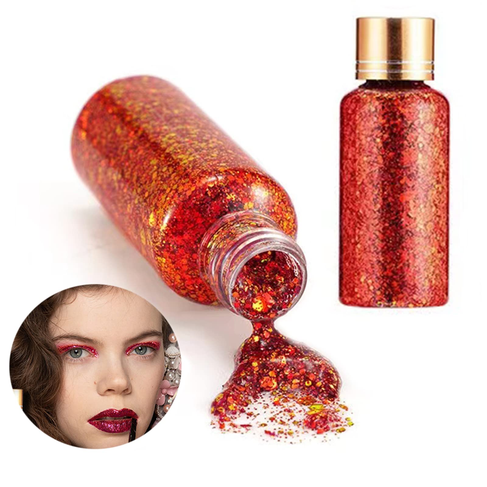 30ml Purpurina Corporal Gel CamaleóN Chunky Glitter Purpurina Maquillaje Para Rostro, Cuerpo Y Labios (#Rojo)