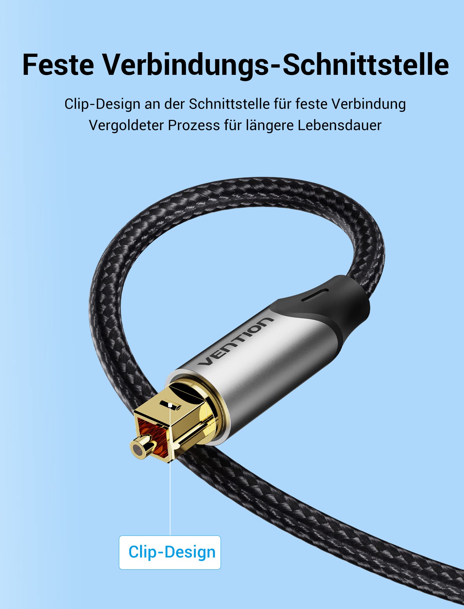 VENTION Kabel optyczny Toslink 1,5 m, optyczny cyfrowy kabel audio S/PDIF, pleciony, pozłacany, aluminiowa obudowa, kabel światłowodowy do soundbara, zestawu stereo, kina domowego, PS4, Xbox itp.