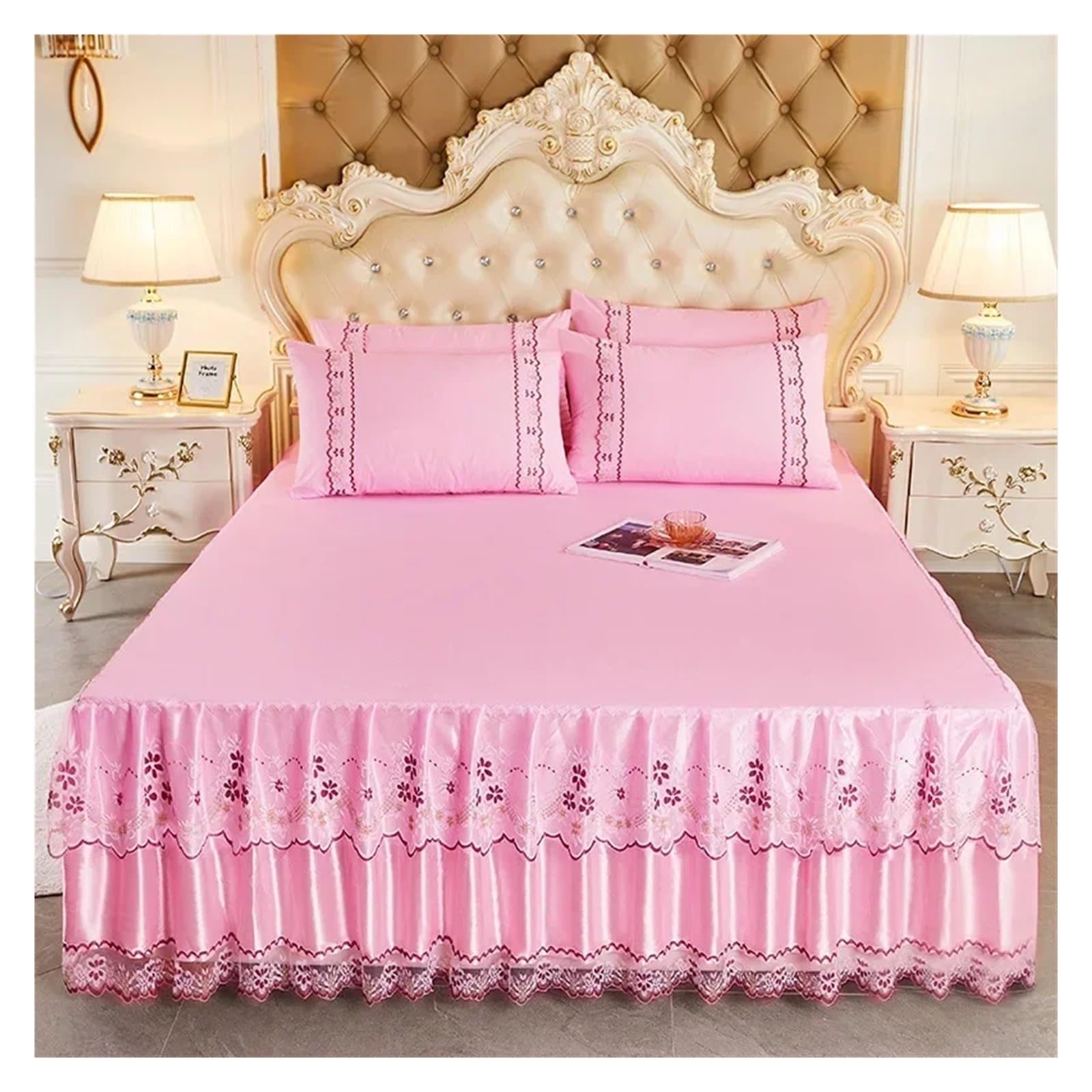 Lace Single Bed Skirt Protector Soft Bedspread Bed Cover Skirt Bedsheet Bedding Decor(Color 1,1PC 200cmx220cm)